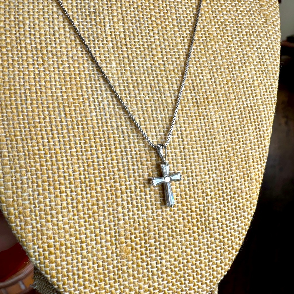 Elegant Sterling Silver Cross Pendant with CZ’s Necklace